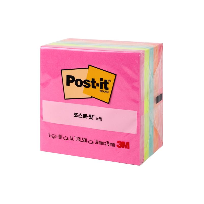 포스트잇 노트 컬러팩 (팝티미스틱) 654-5AN 76X76mm 5색 500매