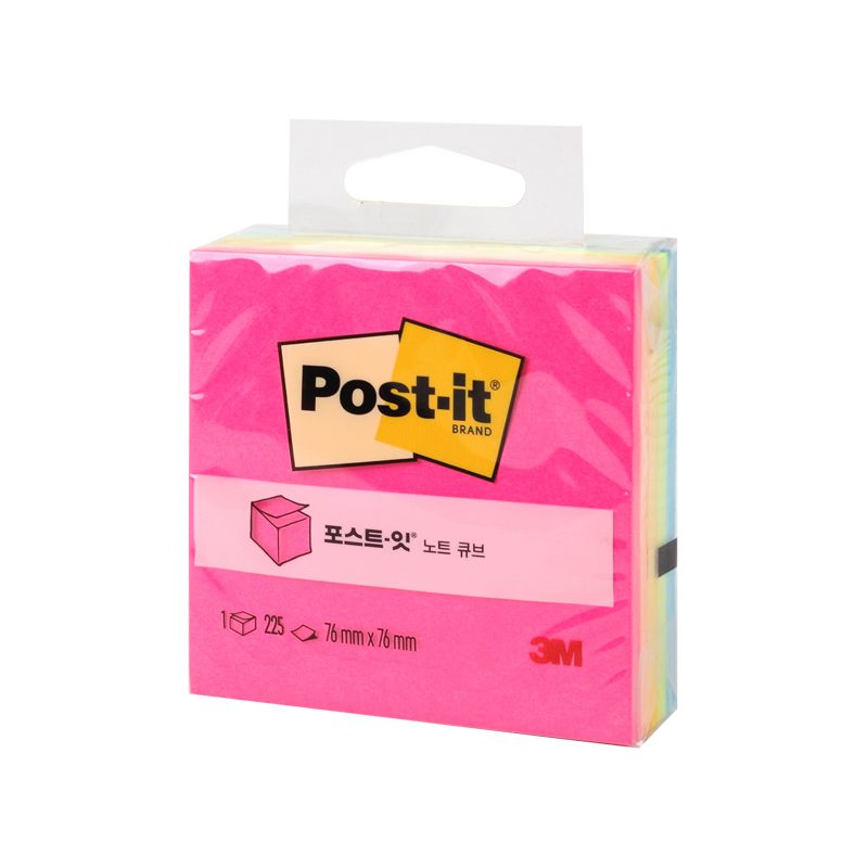 [포스트잇] 포스트잇 노트 큐브 형광 (네온) 654 76X76mm 5색 225매
