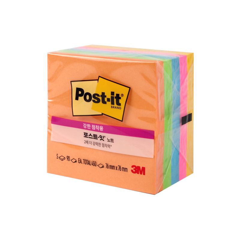 [포스트잇] 포스트잇 노트 강한 점착용 (에너지 부스트) 654-5SSAU 76X76mm 5색 450매