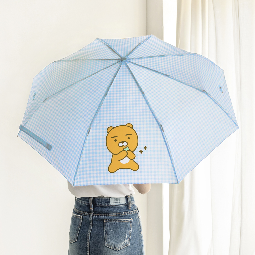 카카오프렌즈 체크패턴 3단 수동 우산 - 라이언