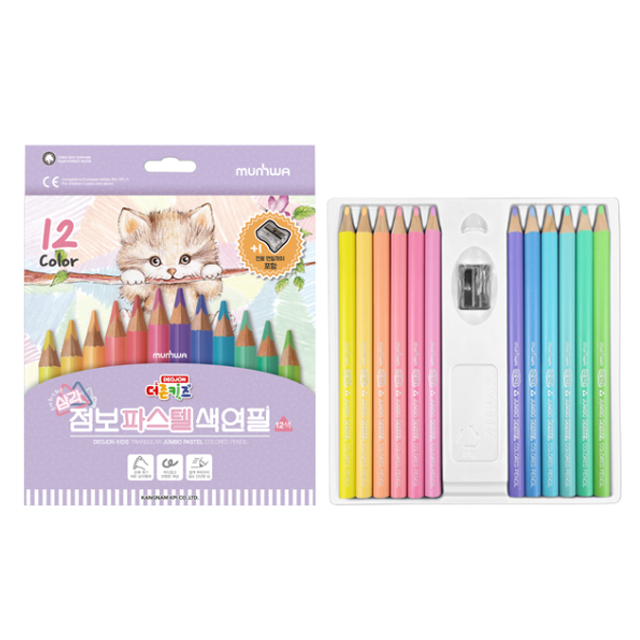 [문화] 더존 키즈 점보 파스텔 색연필 12색