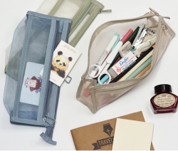 2단 메쉬 삼각 대용량  중학생 고등학생 대학생 필통 파우치 케이스