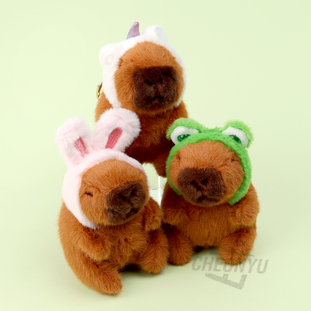 머리후드 미니 카피바라 봉제 인형 키링 9cm_낱개 (랜덤발송)