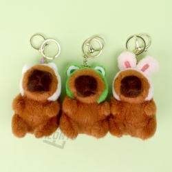 머리후드 미니 카피바라 봉제 인형 키링 9cm_낱개 (랜덤발송)