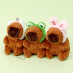 머리후드 미니 카피바라 봉제 인형 키링 9cm_낱개 (랜덤발송)