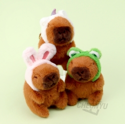 머리후드 미니 카피바라 봉제 인형 키링 9cm_낱개 (랜덤발송)
