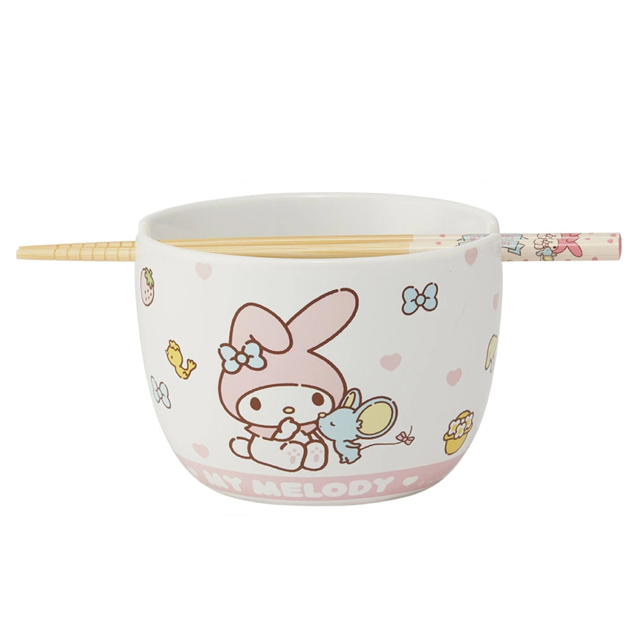 [산리오] 마이멜로디 도기 보울 600ml + 젓가락 21cm 세트 