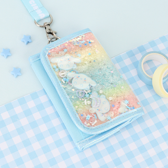 시나모롤 스팽글 블링 3단 목걸이지갑