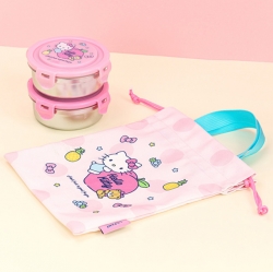 헬로키티 원형 락스텐 2단도시락 조리개 세트