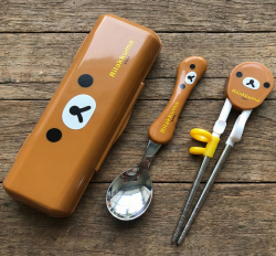 리락쿠마 얼굴 스푼 교정젓가락 케이스 세트