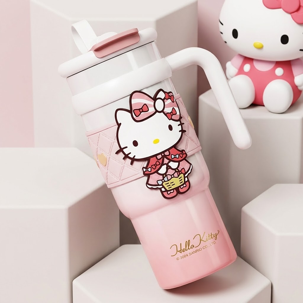 헬로키티 화이트핑크 대용량 투톤 텀블러 900ml