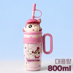 짱구 얼굴 피규어 빨대 텀블러 800ml_핑크