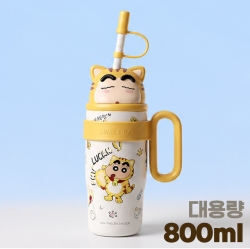 짱구 얼굴 피규어 빨대 텀블러 800ml_옐로우
