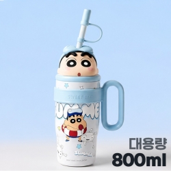 짱구 얼굴 피규어 빨대 텀블러 800ml_블루